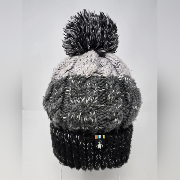 SMARTWOOL GREY BLACK OMBRE POM POM BEANIE MERINO WOOL BLEND WOMEN OS KNITWEAR - Picture 3 of 13